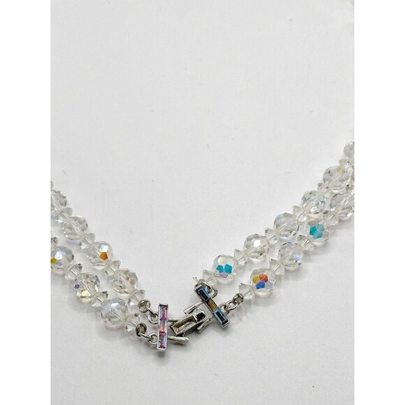 Vendome Vintage Necklace Clear Aurora Borealis‎ Crystal Double Strand FLAW - Picture 3 of 5